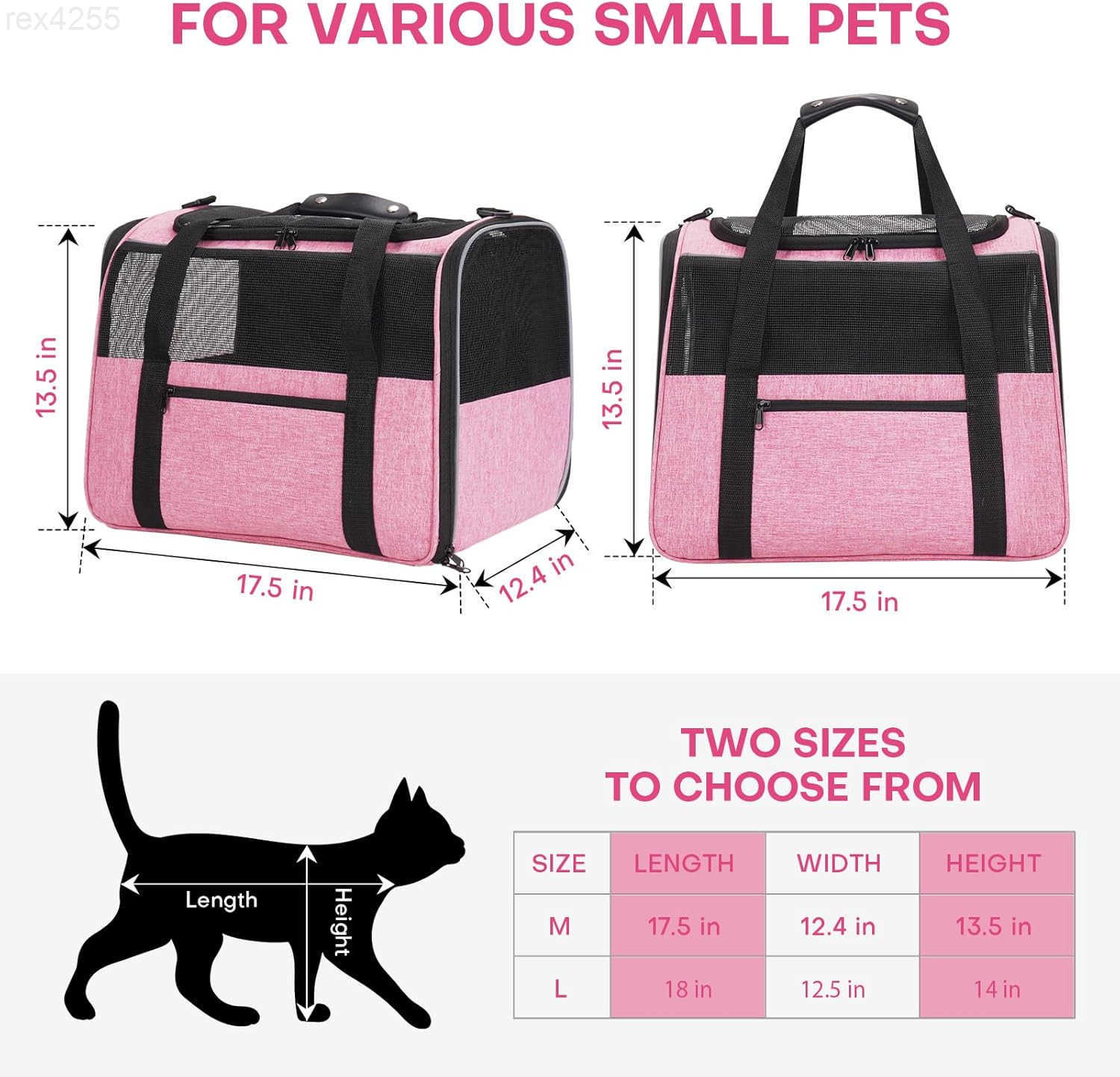 Large Cat Carrier SoftSided AirlineApproved Pet Carrier Bag with Top Opening Portable Travel Carrier for Big Cats Dogs Up to 20lbs Safety Zippers Coll