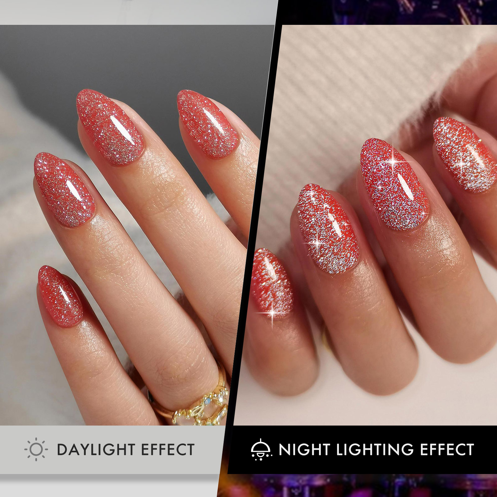 Pressed nails almond short shiny diamond glitter red tape glue 16 sizes-32 reusable nails