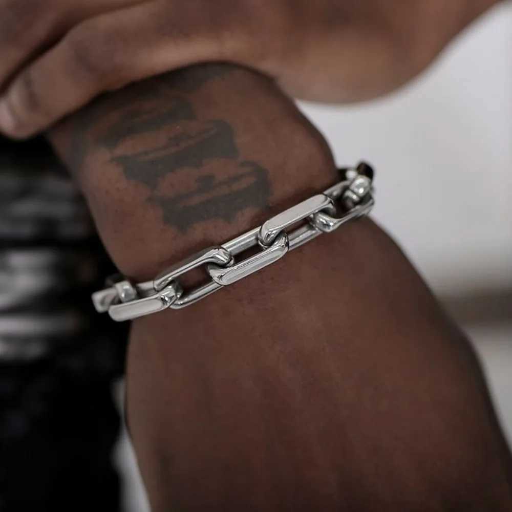 Mens Cuban Thick Chain Industrial Style Hiphop Punk Trendy Hand Stainless Steel Cross Chain Bracelet W250904