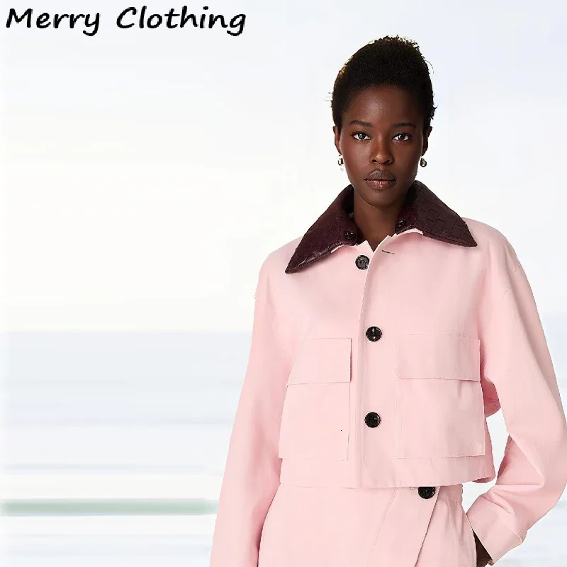 Elegant Pink 2 Pieces Coat Sets Women Detachable Collar Jacket Asymmetrical Skirt Suit Pink Suit Office Lady Twopiece Set 250904
