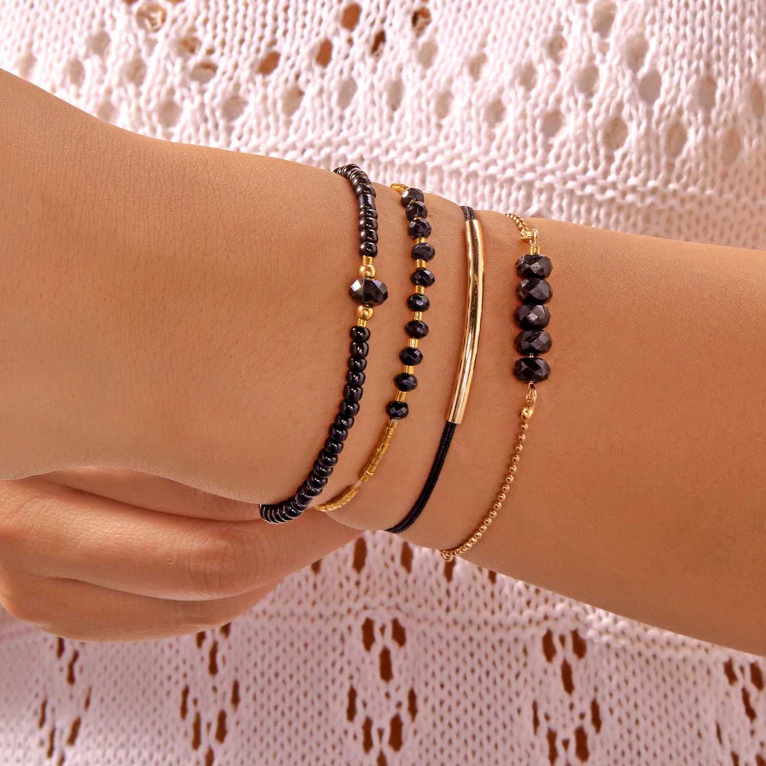 5PcsSet Bohemia R Beads Stacked Bracelets for Women Girl Handmade Imitation Pearl Crystal Bead Elastic Bracelet Jewelry GiftXJ250904