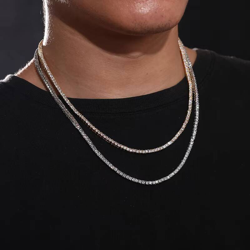 25mm Brass Moissanite Tennis Chain 1 Row Necklace Hip Hop Bling Jewelry Gold Silver Moissanite Tennis Chain Necklace Iced Out