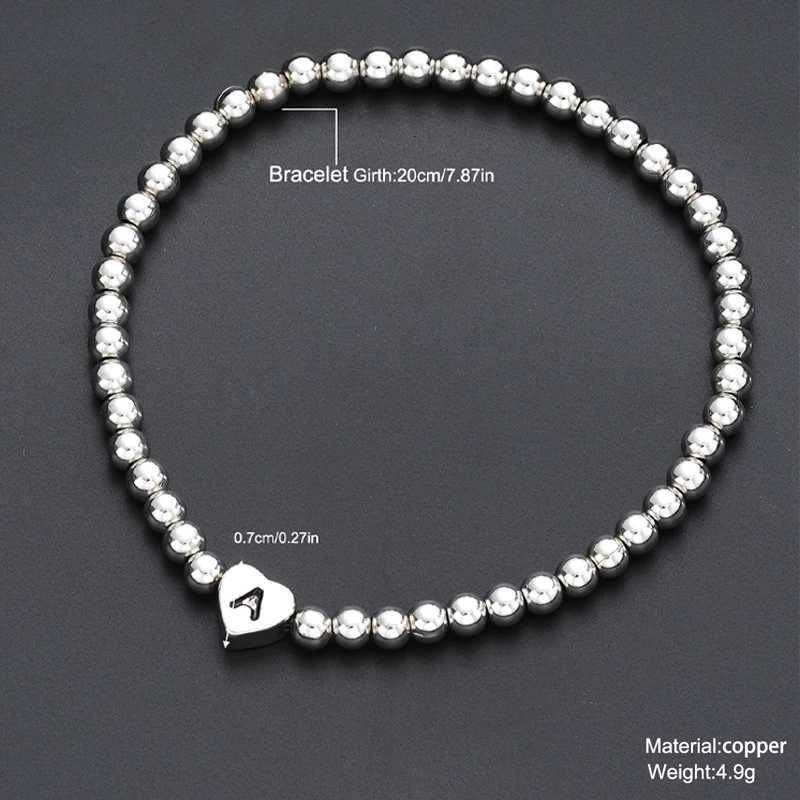 Fashion Letter Heart Pendant Beads Bracelet for Men Women Simple Vintage Silver Color Copper Metal Bracelet Luxury Jewelry Gifts W250904