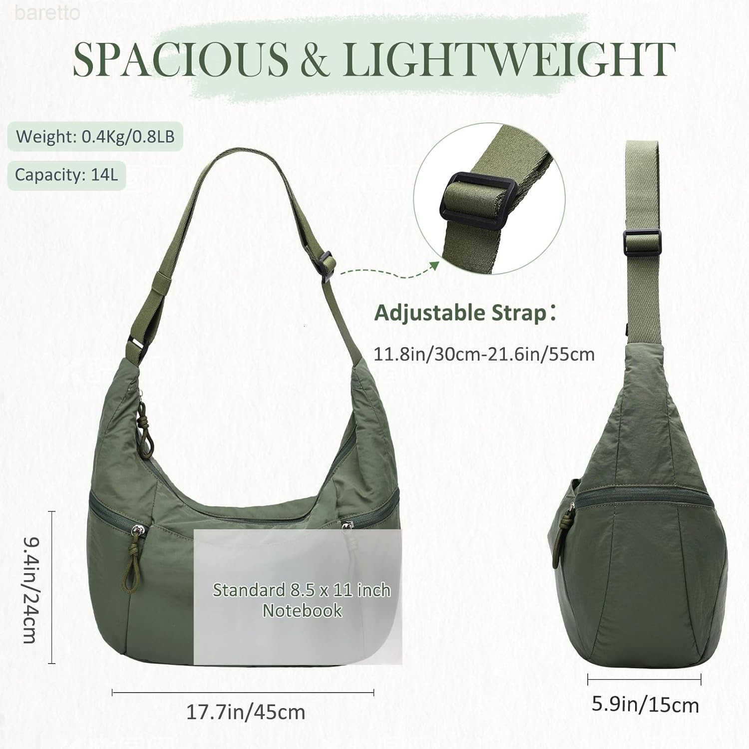 Crossbody Crescent Bag for Women Casual Lightweight Nylon Medium Slouchy Hobo Bag Purses for TravelGymWorkCollege M250903