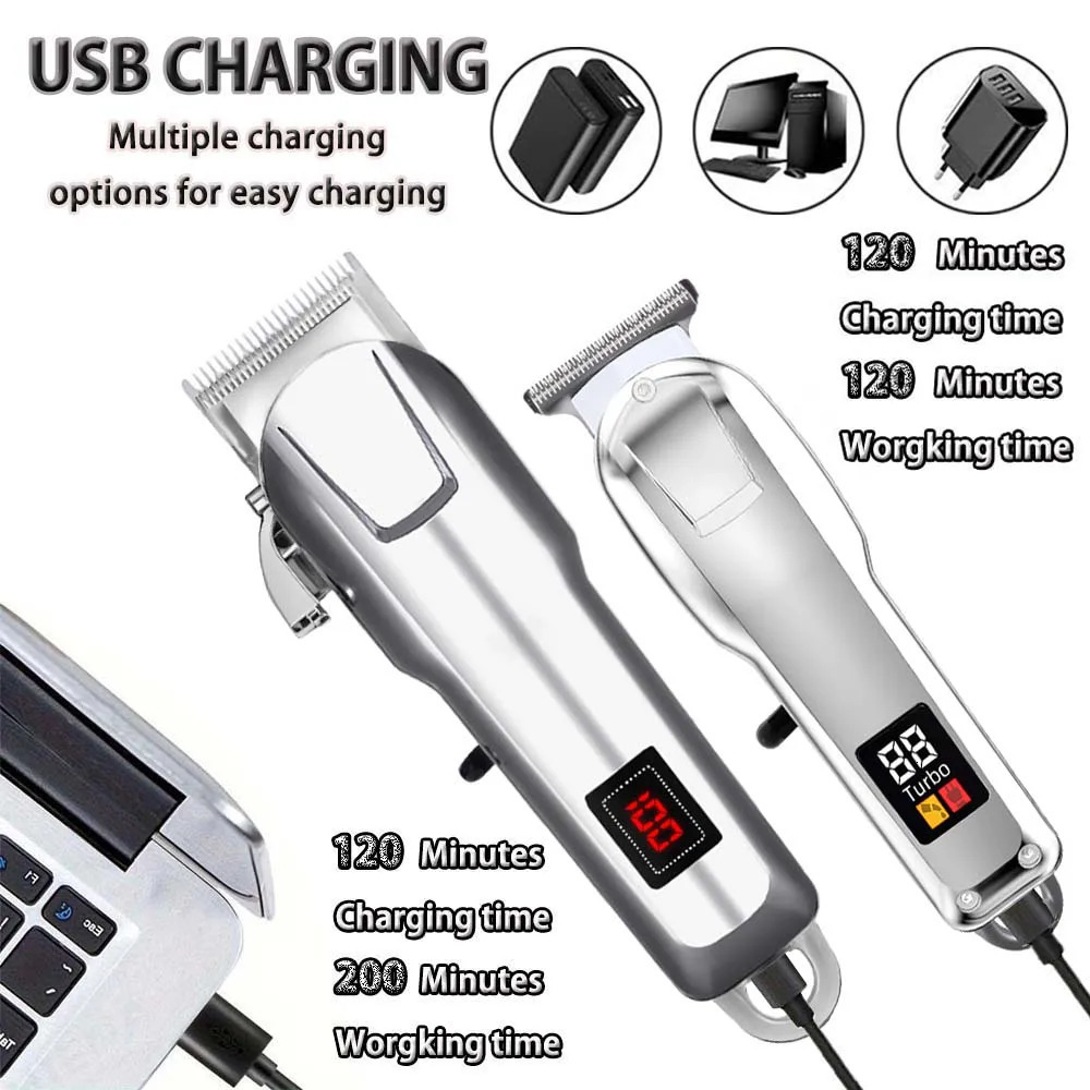 Cordless Electric Hair Clippers for MenProfessional Barber and Trimmers Set Cutting Kit with LED Display 250825