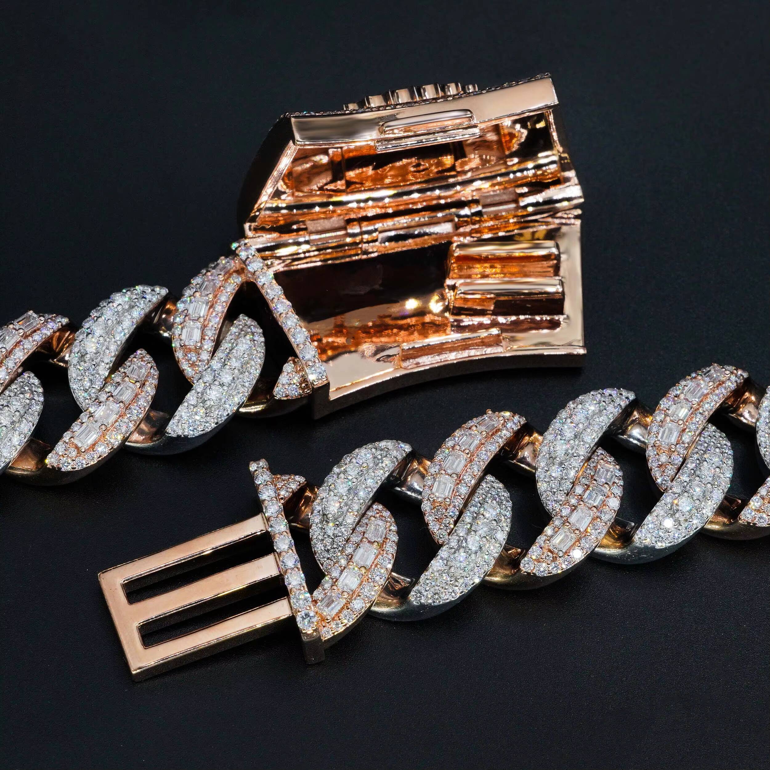 Luxury Jewelry 10K Rose Gold Mix White Gold VVS1 Lab Grown Diamond Cuban Link Chain Necklace 22MM Width