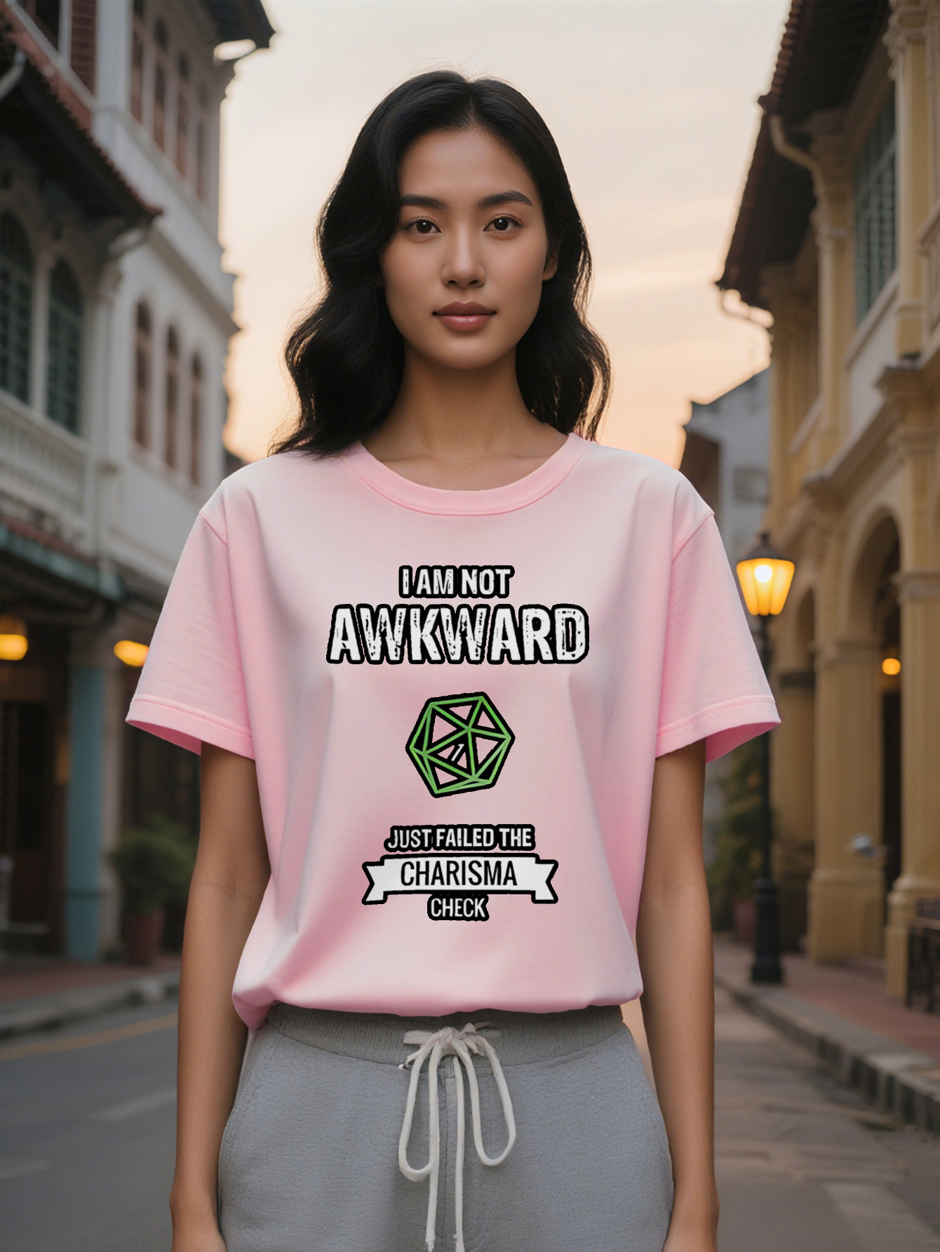 Large XL Graphic T-Shirt I AM NOT AWKWARD Slogan Green Geometric Print Black Round Summer Tee Regular Fit Washable Top Plus Size