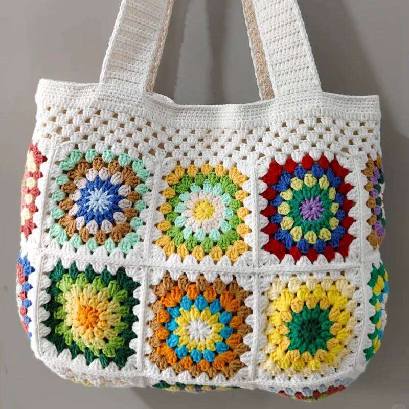 Handwoven flower shoulder with lining, handbag for shopping, women's leisure beach bag, item storage bag