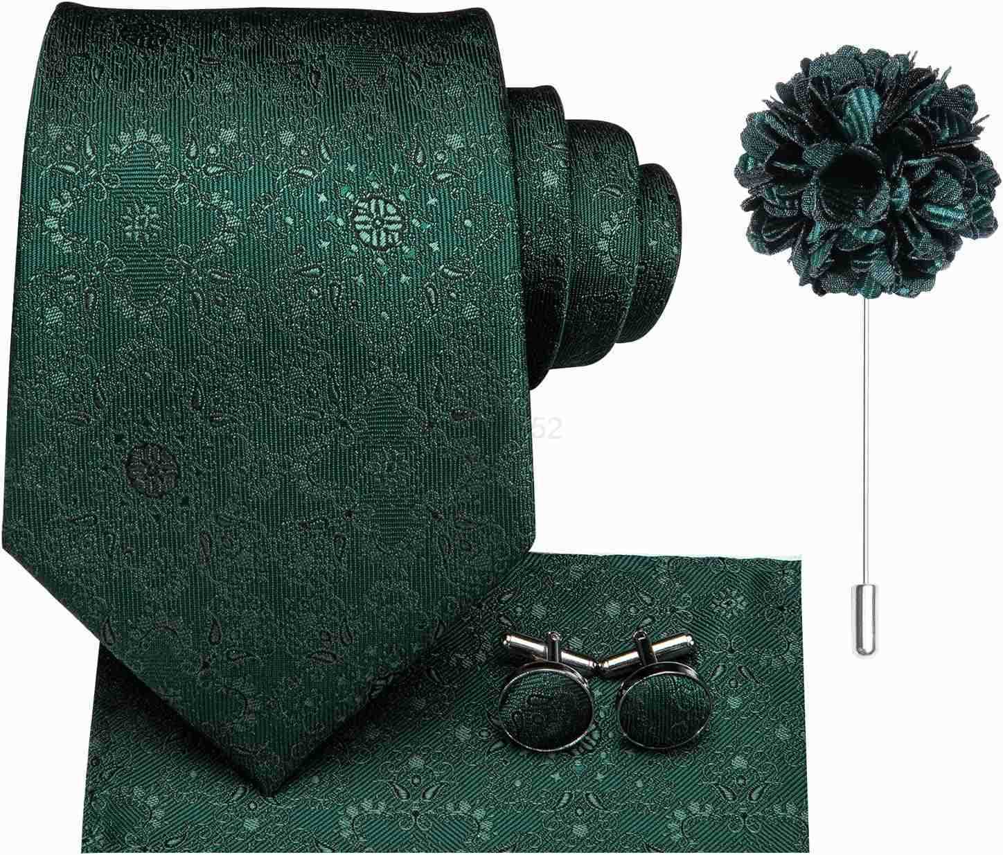 Mens Tie and Lapel Pin Paisley Striped Floral Necktie for Men Pocket Square Cufflinks Wedding PartyW250904