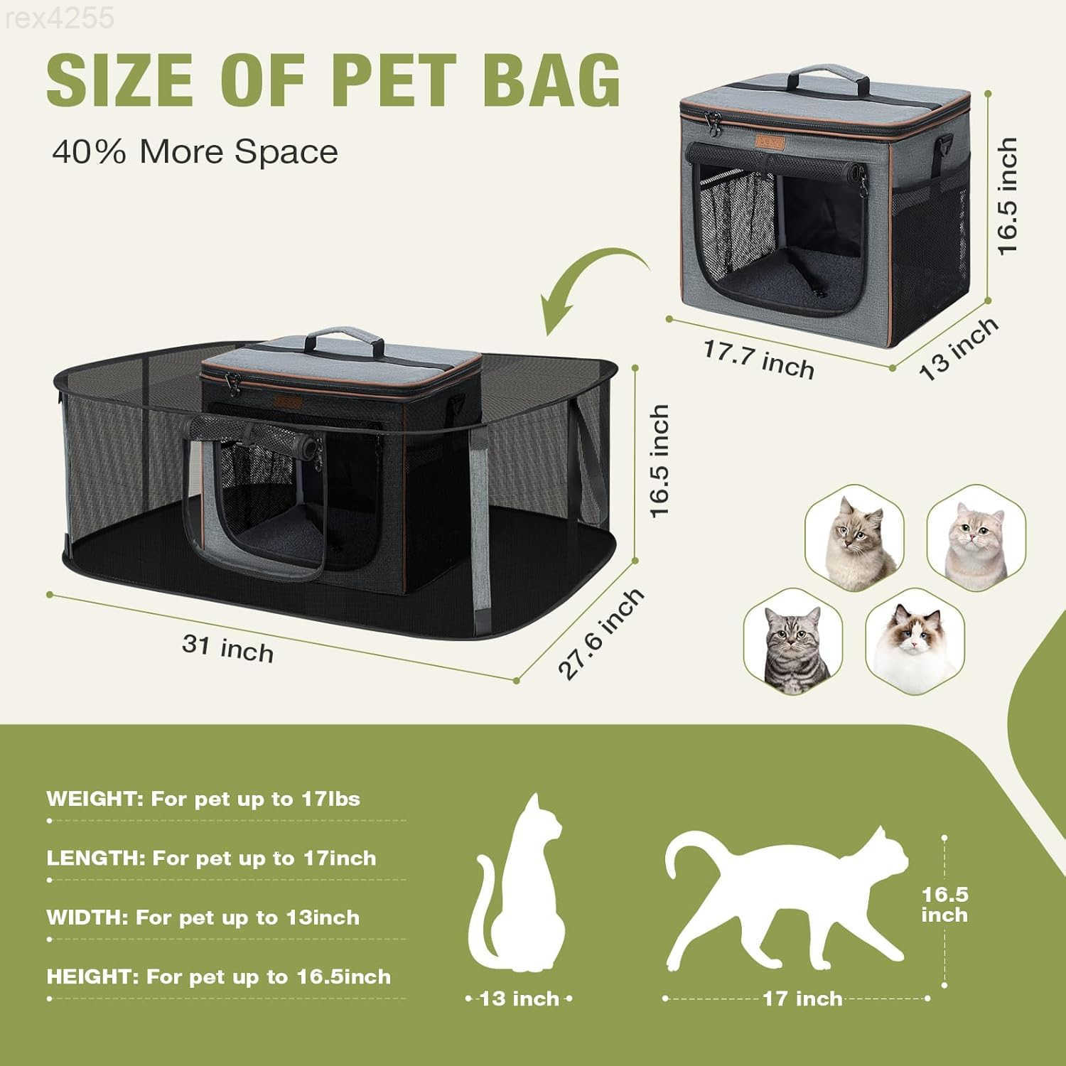Degrees Expandable Pet Carrier SoftSided Pet Carrier Large Expandable Space 31276165 Cat Dog Carrier Cat Mobile Tent Outdoors Indoors for Small AnimaW