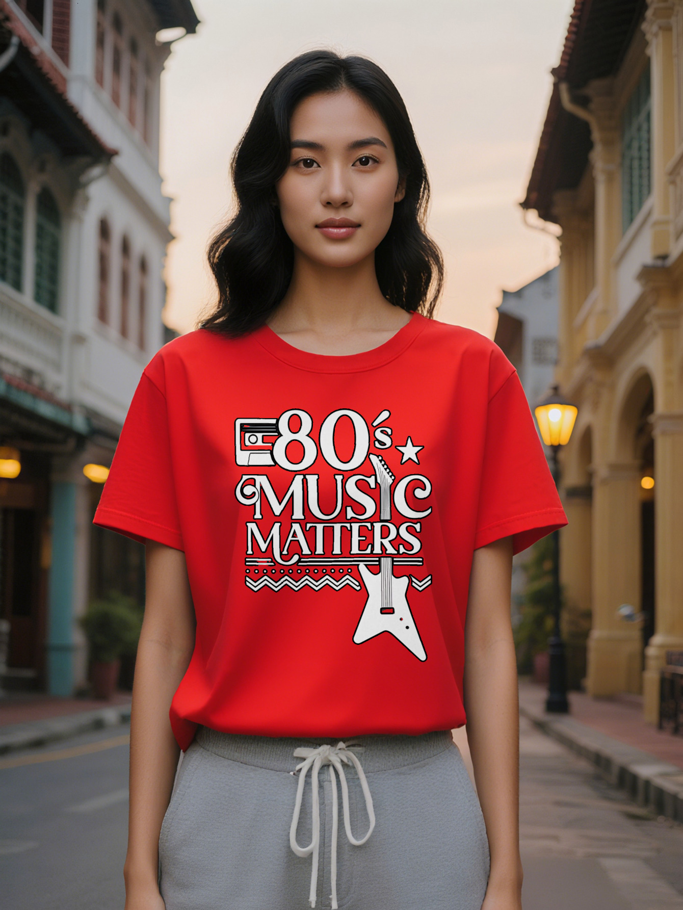 Large XL Lady Crew Neck T-Shirt with S Graphic Matters Design Guitar Star Motifs Lightweight Stretchy Perfect for Plus Size