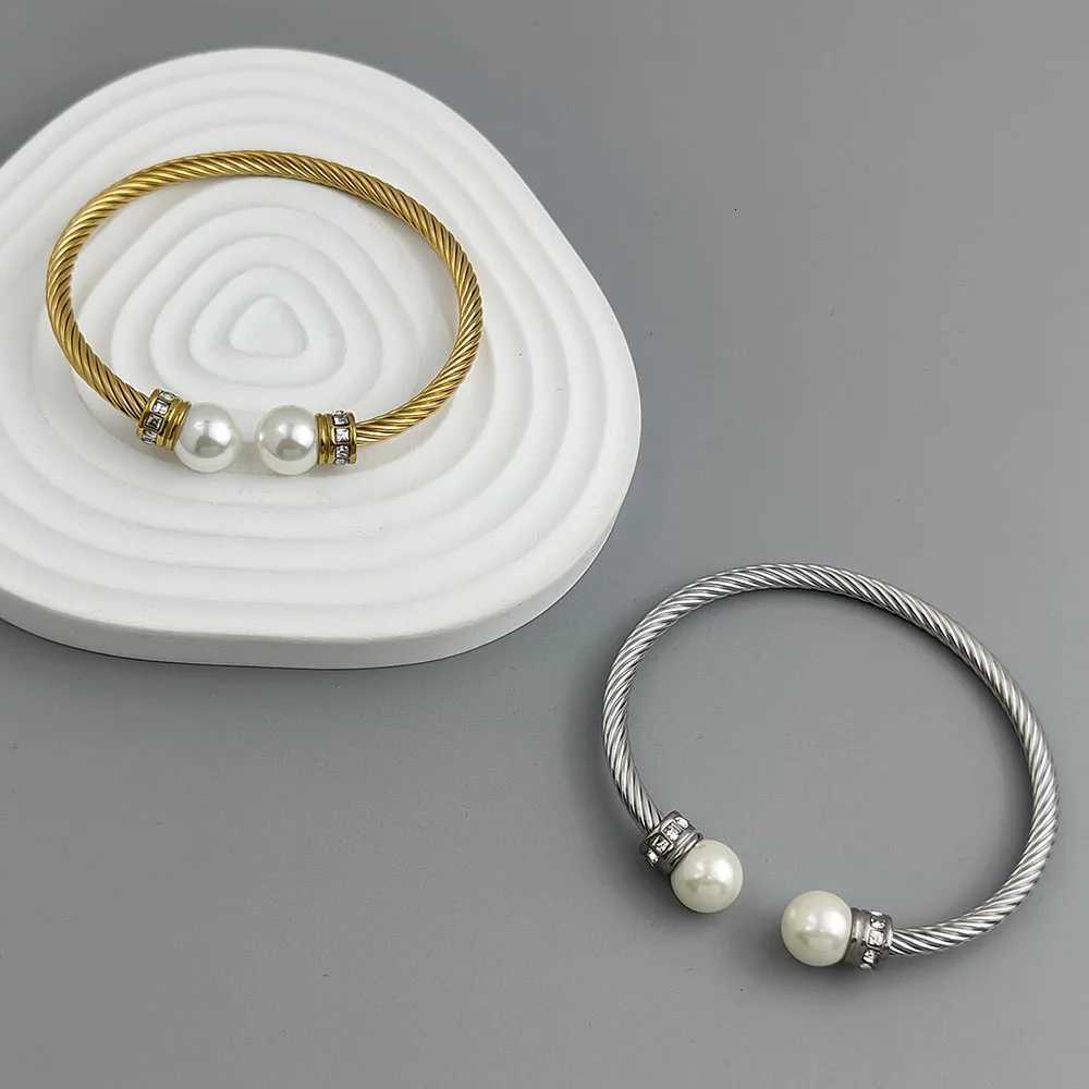 18K Stainless Steel Charm Bracelet with Pearl Pattern for Men High Quality Waterproof Jewelry Wedding Party Gift Y250904