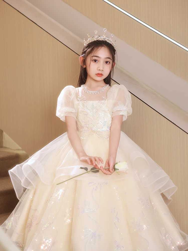 14T Cute Kids Princess Lace Tulle Short Dress Flower Performance Dresses Girls Birthday Party Dress for Formal Princess Dress Z250904