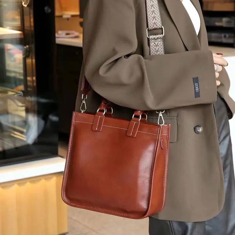 Genuine Leather Women's Vintage Handbags High Quality Cowhide Women Shoulder Bag Large Capacity Square Crossbody Bags