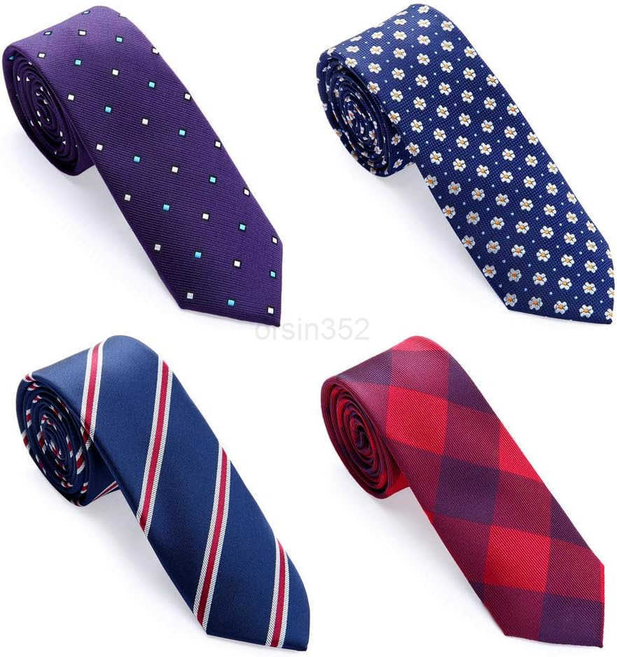 4 Pks Skinny Neckties for Men Boys 235 Wide Slim Ties in Different Textured Style Mixed setW250904 L250926M6VS