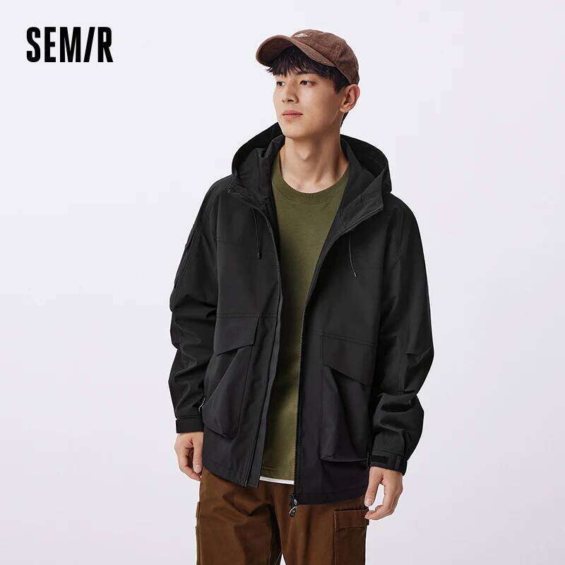 Semir Three-Proof Jacket Men Autumn Outdoor Color Block Hooded Windbreaker Large Pocket Workwear Trendy Coat