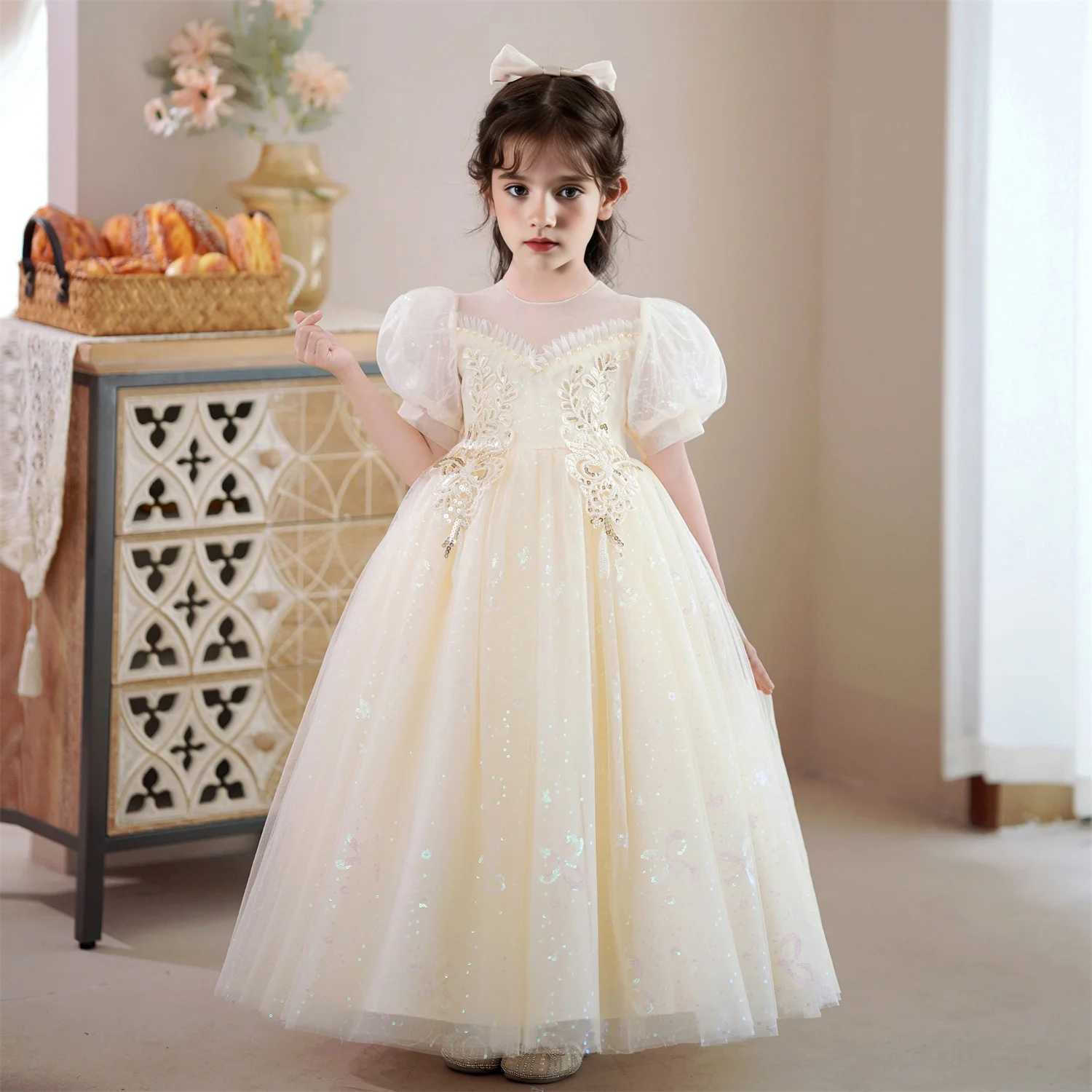 3-10 Years Kids Long Gown Piano Costume Baby Girl Evening Party Princess Dresses For Girl Ceremony Wedding Birthday Dress Z250904