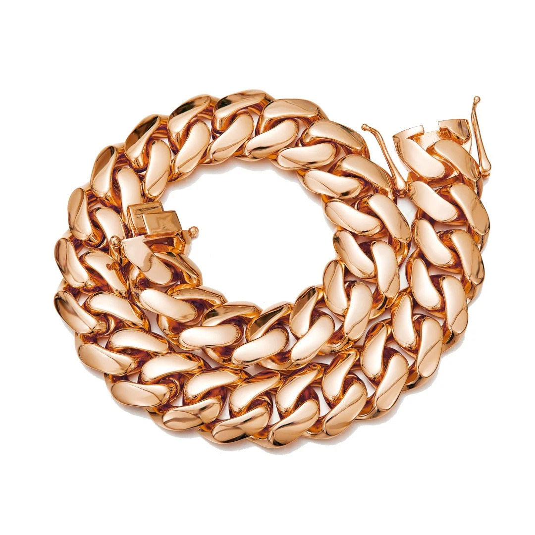 822mm Hip Hop Bling Rose Gold Color 316L Stainless Steel Dense Cuban Miami Link Chain Necklaces for Unisex Rapper Jewelry 250903