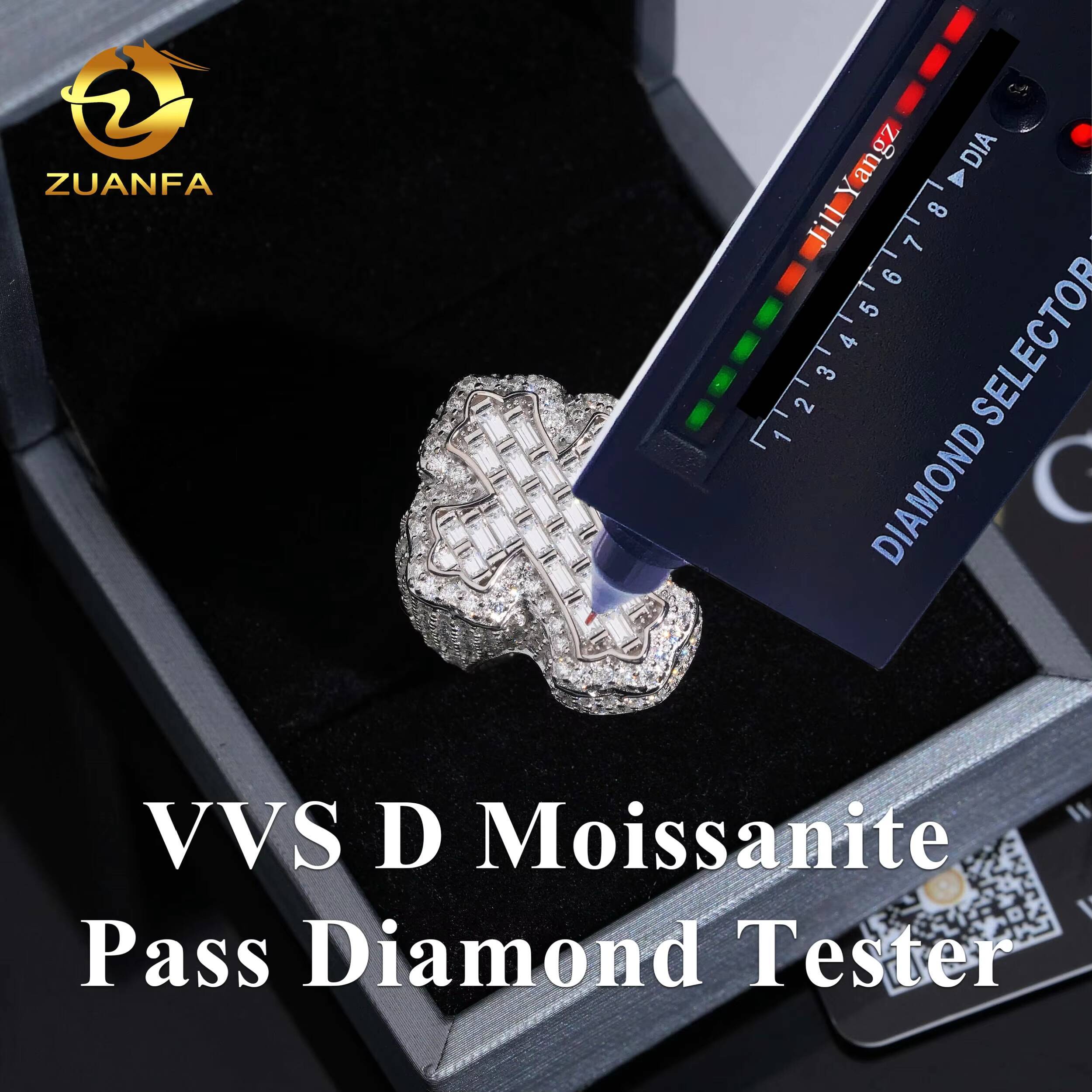 USA Local Stocks Affordable Ready to Ship Cross Ring Gold Baguette Moissanite Ring Iced Out Men Diamond Ring Iced Out Jewelry