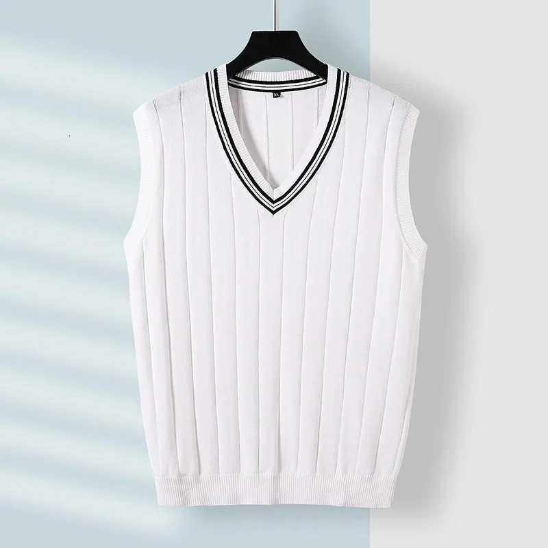 Winter Men Knit Vest Casual Knitted Sweater Cotton Waistcoat vNeck Knitwear Mens Slim Fit Striped Sweater Vest Man ClothingXJ250904