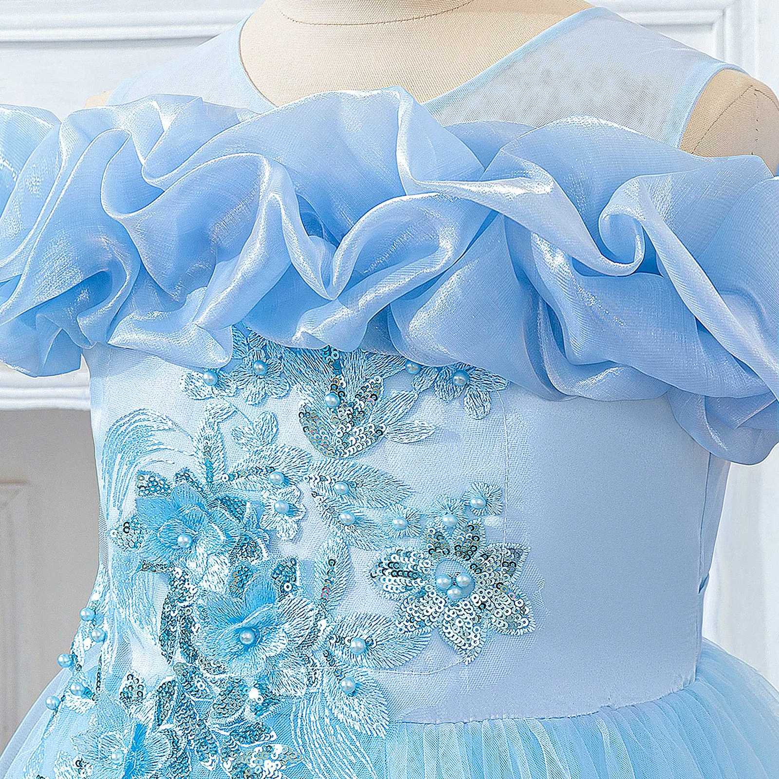 Folding Flower Princess Party Girls Dress Elegant Tulle Bridesmaid Wedding Evening Dress for Girls Birthday Graduation Prom Gown Z250904