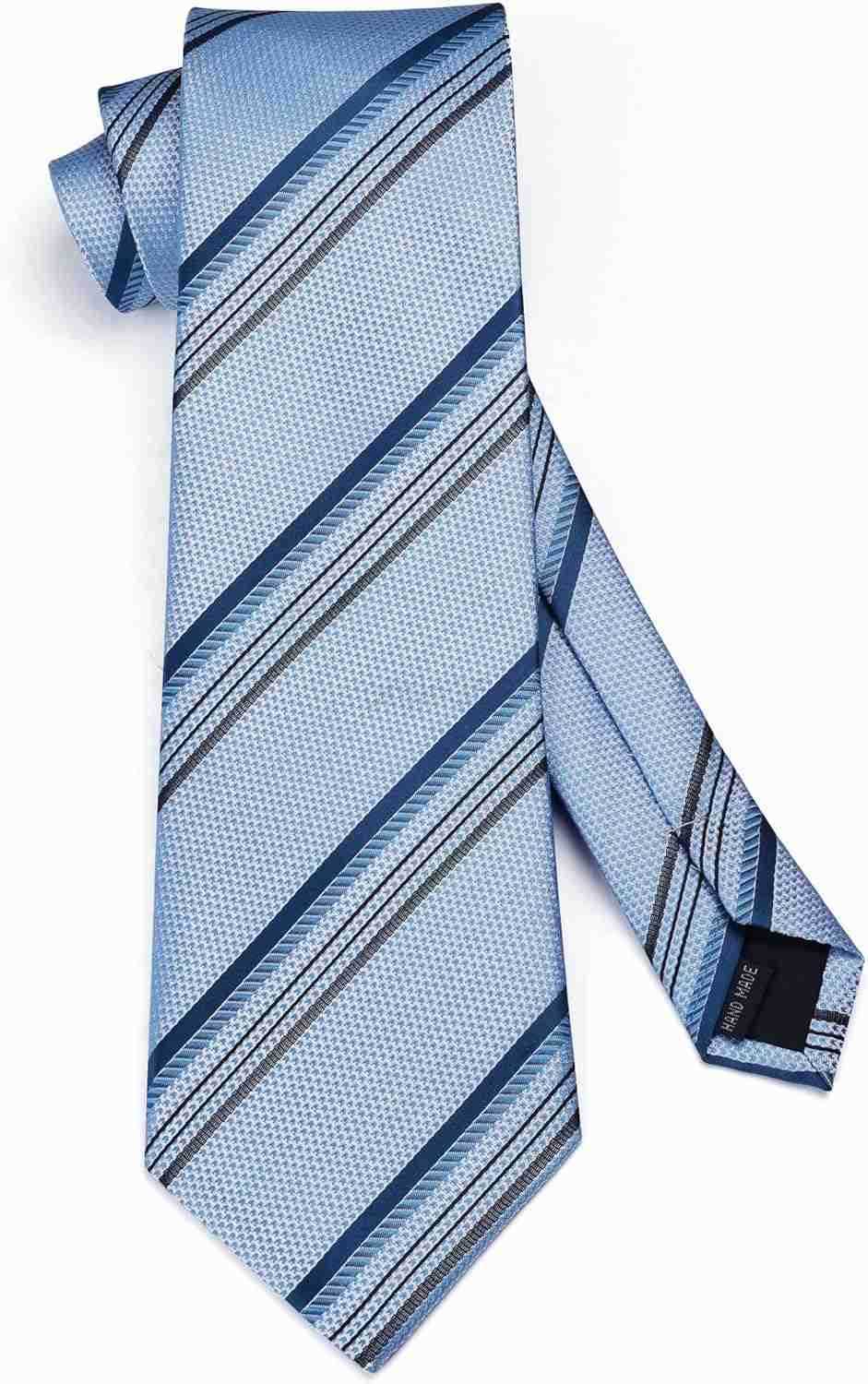 Stripe Tie Mens Ties with Pocket Square Set Classic 34 Silk Formal Necktie Handkerchief for Business WeddingW250904