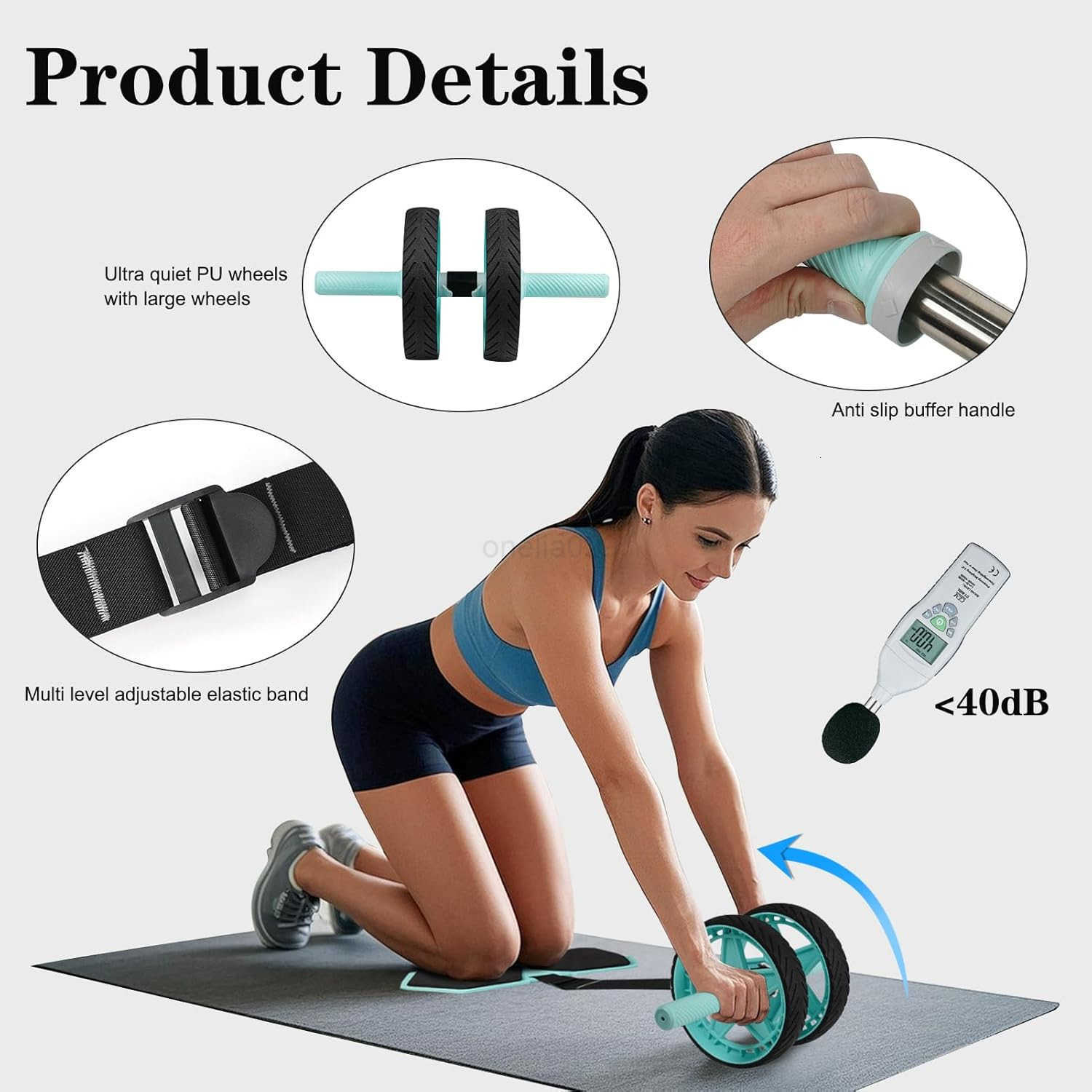 2025 New DoubleWheel Ab Roller for Core Training Rebound Design with Adjustable Elastic Band Silent NonSlip Wheels Detachable Build Knee Pad Bands Hom