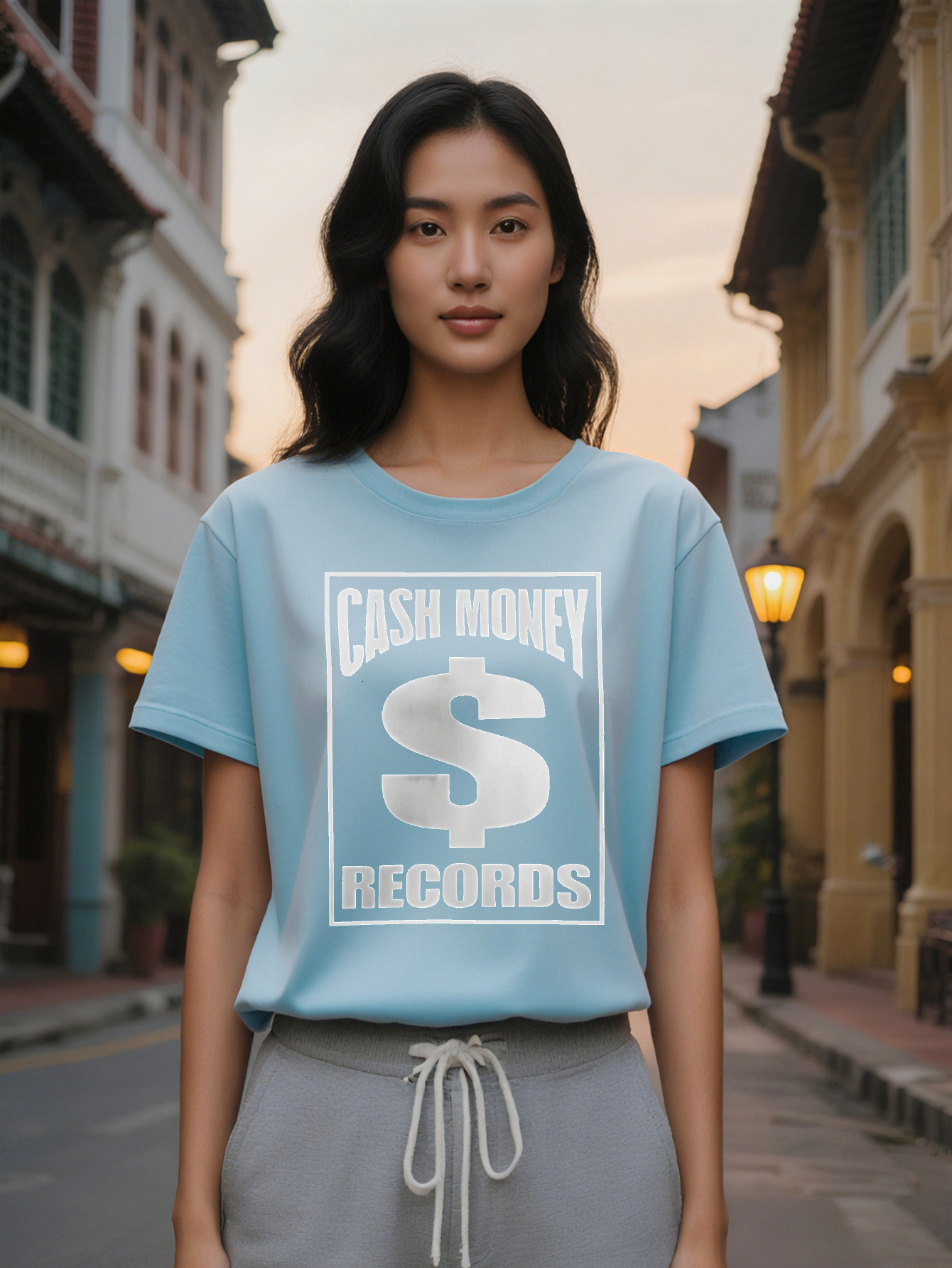 Black Cash Money Records Graphic T-Shirt Casual Crew Neck Stretch Fabric Regular Fit Summer Style Tee with Bold