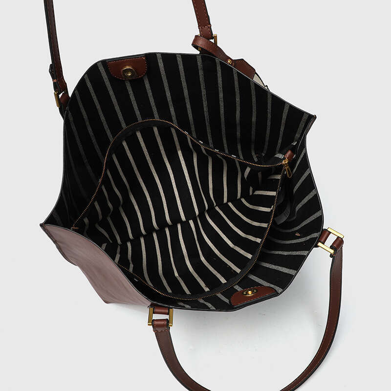 DHEssentials 2025 Summer New Women's European Style Retro Large Tote Bag Casual Handheld Big Capacity Single Shoulder Bag Brown Black