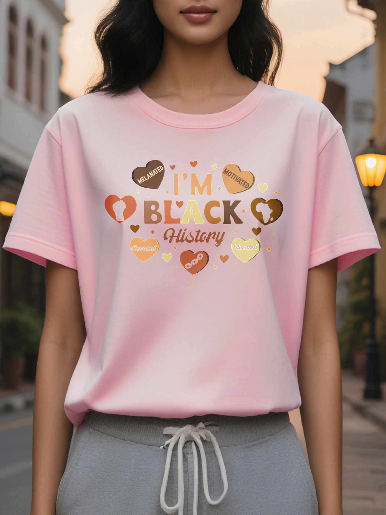 Black History Celebration Women T Shirt I am black with heart lightning casual short sleeve top breathable