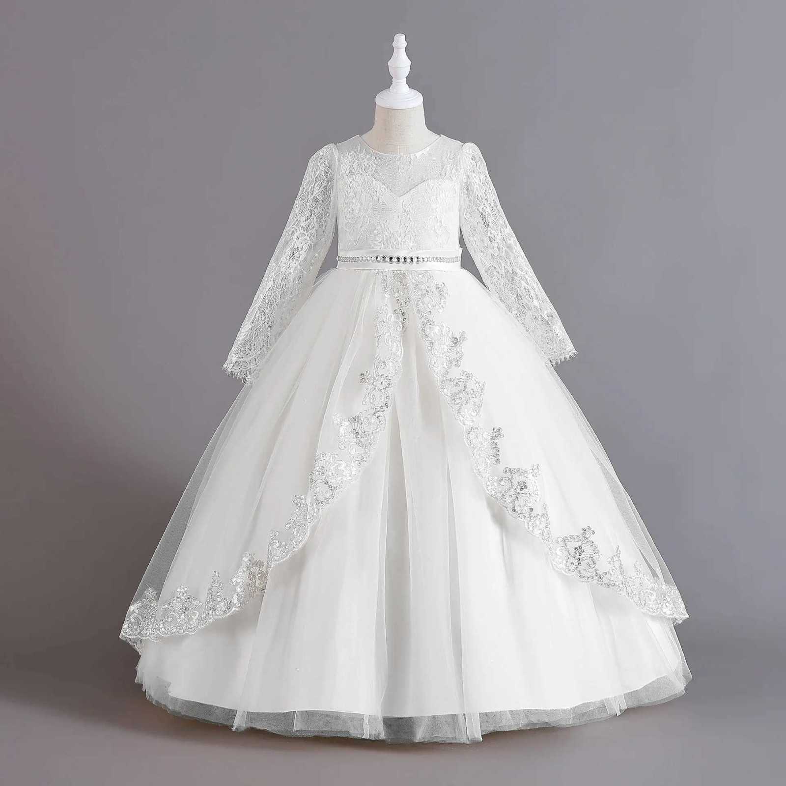 Long Sleeve White Elegant Girl Dresses Vintage Embroidery Birthday Childrens Dress Girl Party Luxury Princess Dress for Girls 3-12Y Z250904