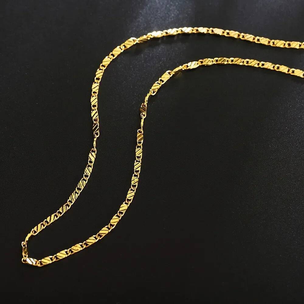 40-75cm Gold Color Charm 2mm Flat Chain Necklaces For Women Men Fashion Party Wedding Jewelry