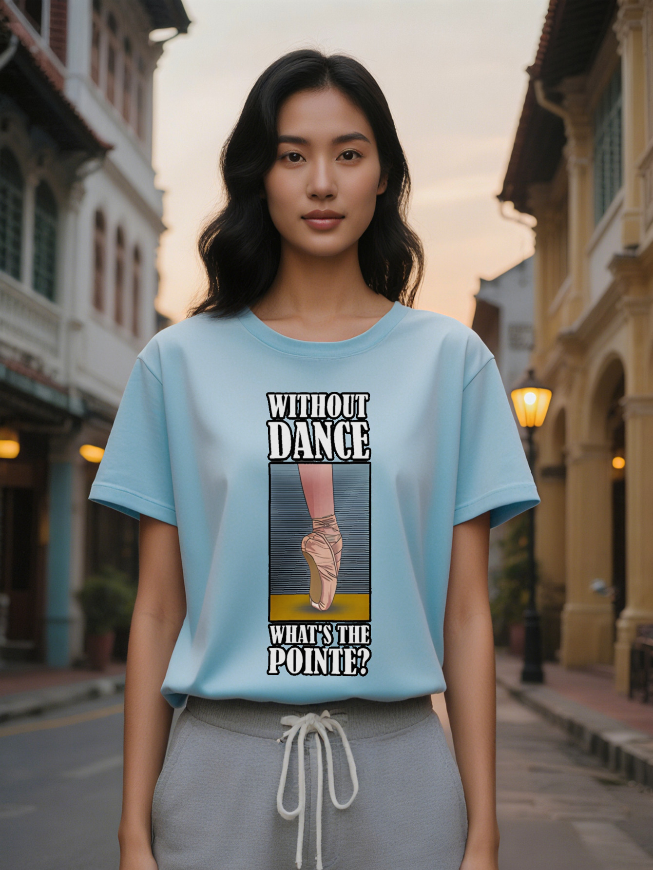 Large XL Women's Casual Crew Neck T-Shirt with Pointe Shoes Print Without Dance What S the Point Design Lightweight Stretchy Plus Size