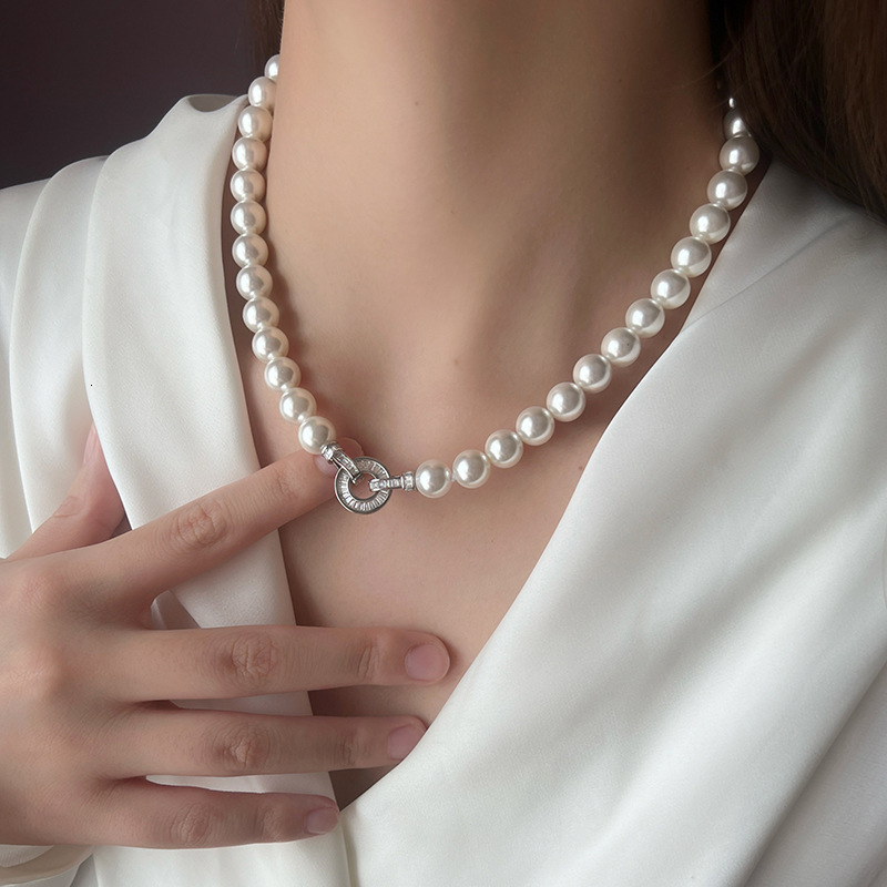 019978 Elegant Pearl Necklace Set Womens Cubic Zirconia Party Engagement Wedding Jewelry Set Dress Set Fashion Accessories 241031