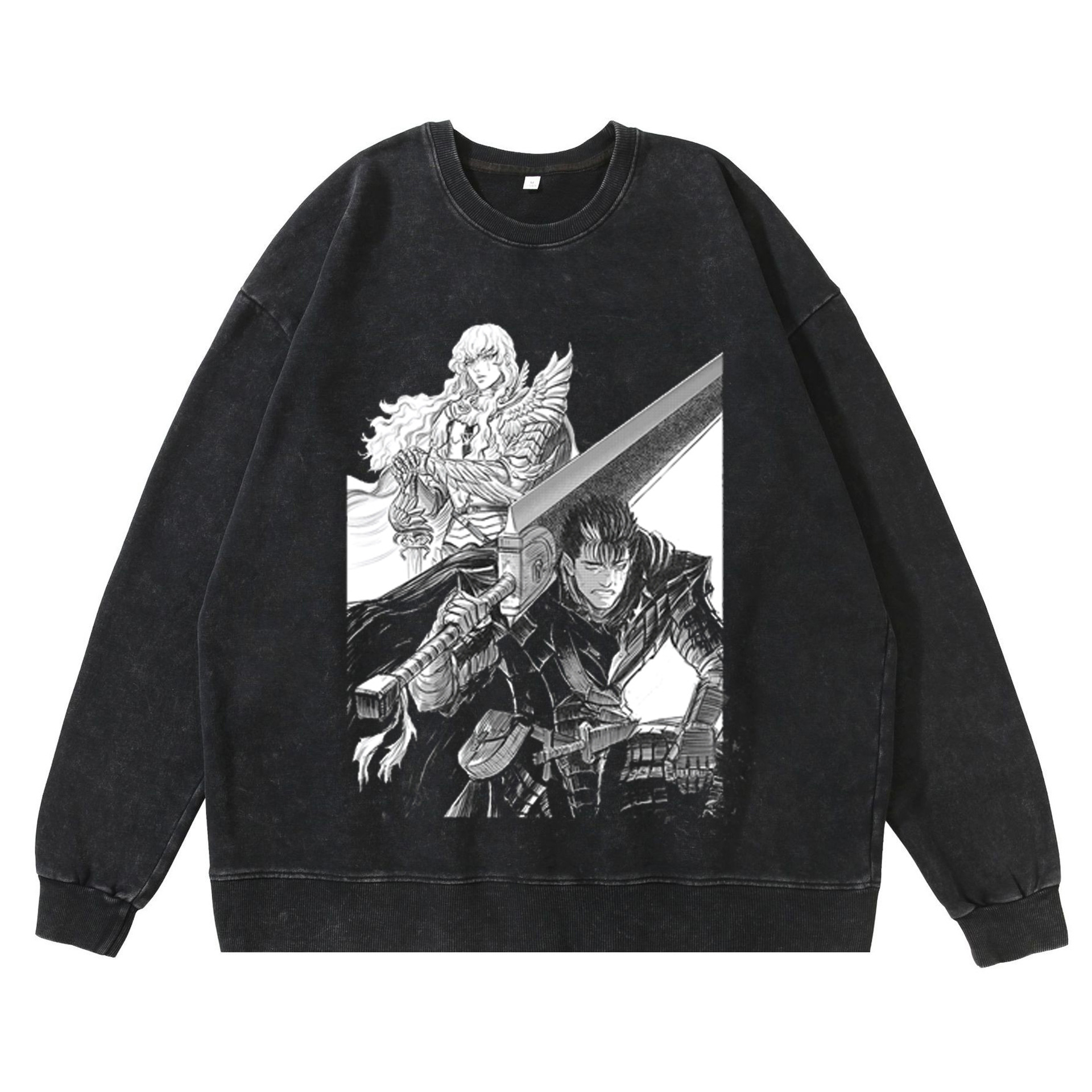 Tough Washed Denim Effect 'Berserk' Design Cotton Pullover Jacket: A Tribute To Classic Manga Art - TT8248