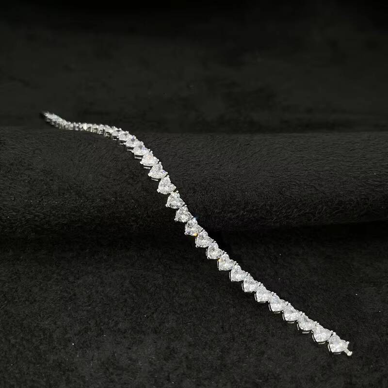New Arrival Bling Heart Shape Tennis Bracelet 925 Sterling Silver Cubic Zirconia Jewelries for Women Men for Gift Party