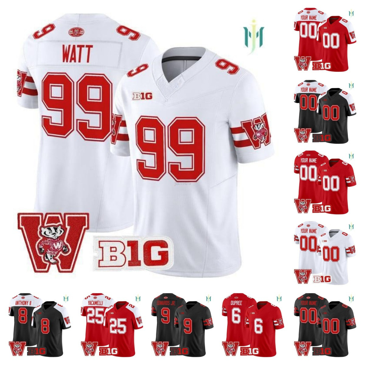 Wisconsin Badgers Billy Edwards Jr Darrion Dupree Vinny Anthony II Cade Yacamelli JJ Watt Ron Dayne 2025 Mens custom Football Jersey all stitched all size women youth