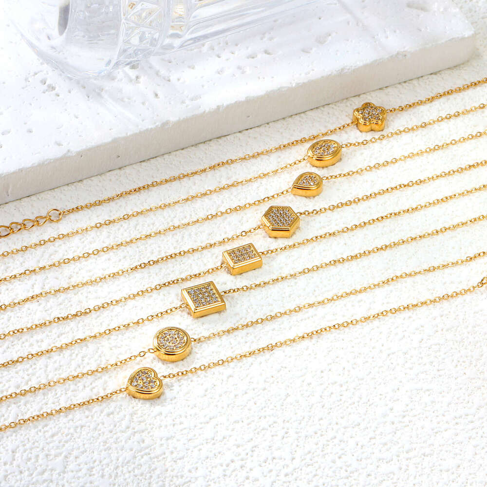 Light Style Zircon Fashion Trend Versatile Heart Oval Geometric Stainless Steel Bracelet for Women