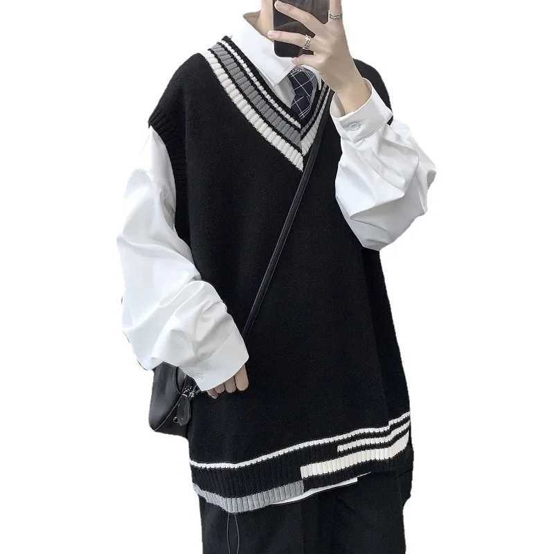 Collegestyle Couples Artistic Knitted Sleeveless Sweater Mens Vest Woolen Vest Mens Autumn and Winter Trendy InnerwearXJ250904