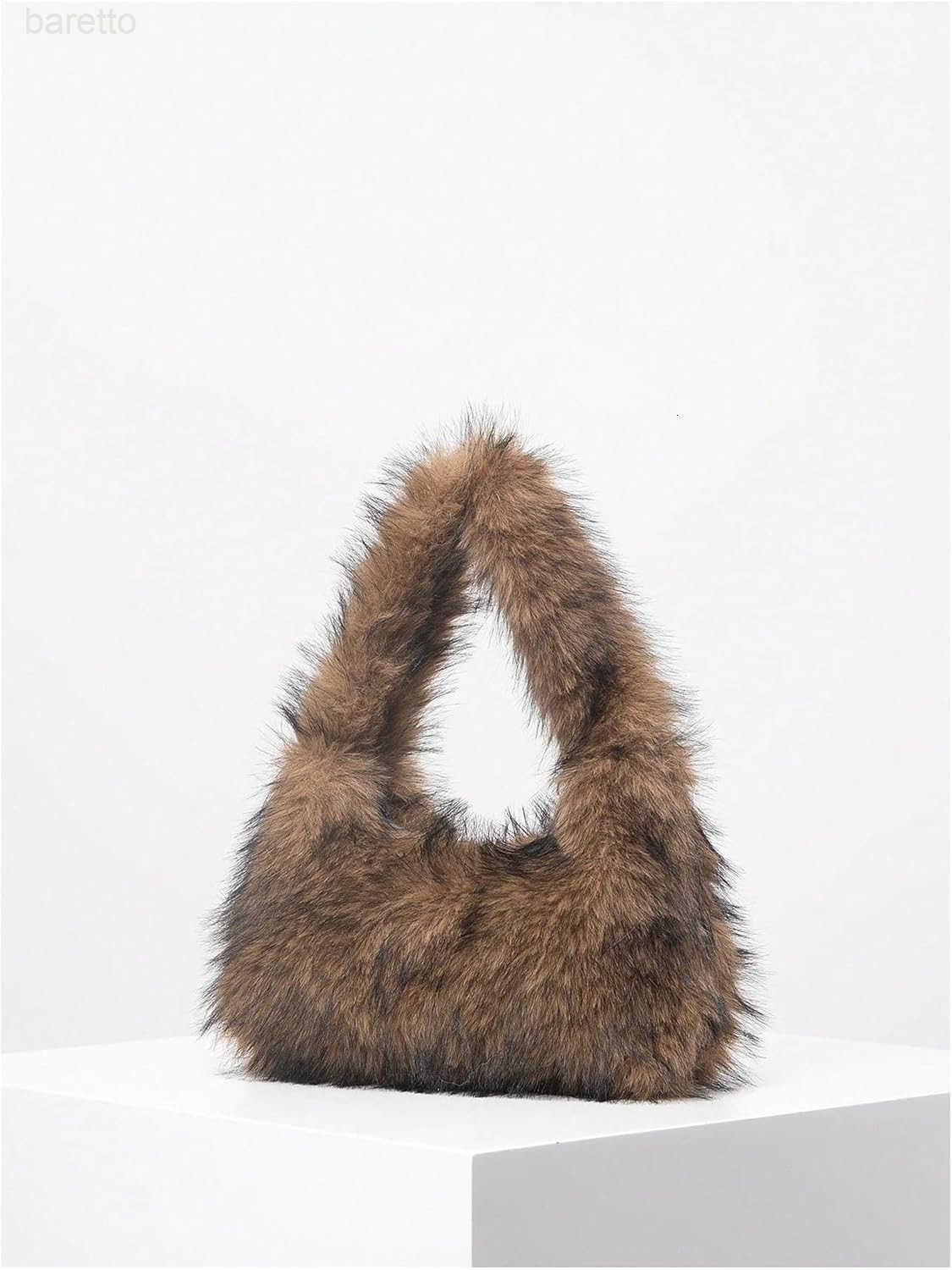 Womens Fuzzy Faux Fur Crescent Shoulder Bag Plush Purse Underarm Handbag Hobo Tote M250903