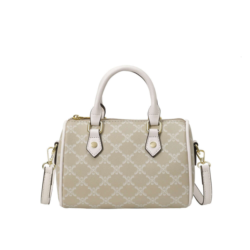 DHEssentials 2025 Spring Boston Bag - Women's Small Pillow Shape, Vintage Print, Multi-Carry (Handheld/Shoulder/Crossbody), Minimalist Style