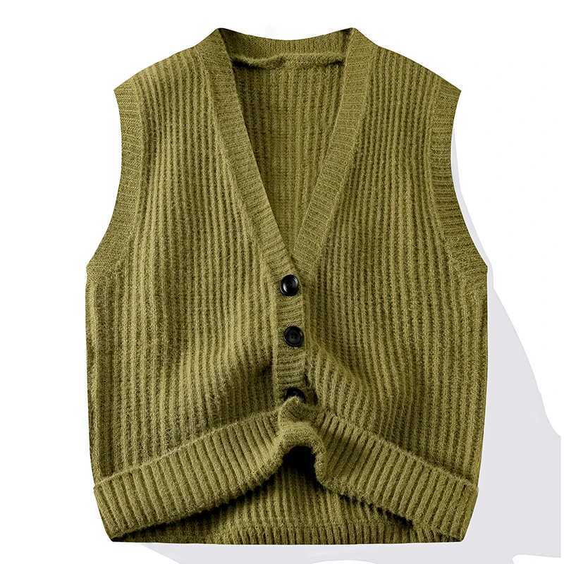 Chic Casual Sleeveless Vest Waistcoat Knitwear V Neck Fashion Loose Shirt Coat New Men Clothes Tops Knit Sweater Jacket CardiganXJ250904