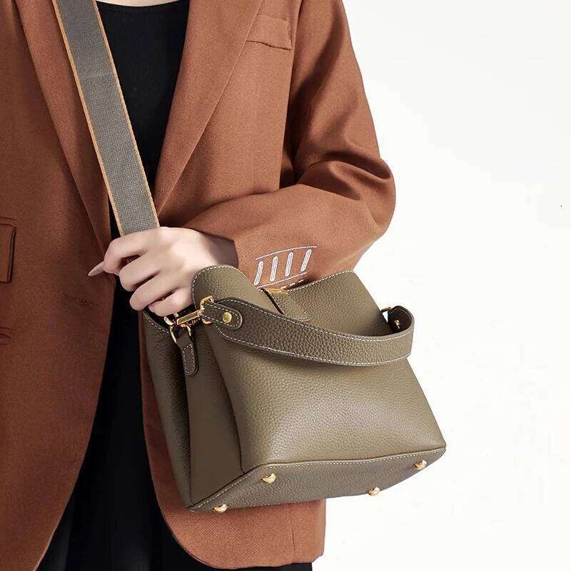 Shoulder Bucket Bag Basket Tote Soft Genuine Leather Women Fashion Commuter One-shoulder Handbag
