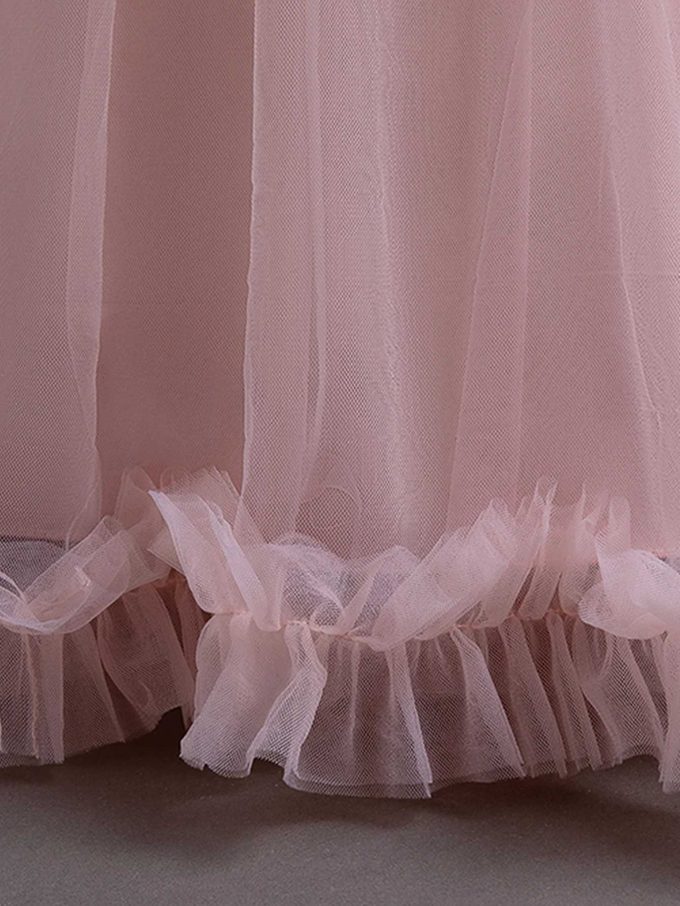 Pink girl big bow long dress for birthday outfits worn by girls aged 3 to 12 at parties Z250904