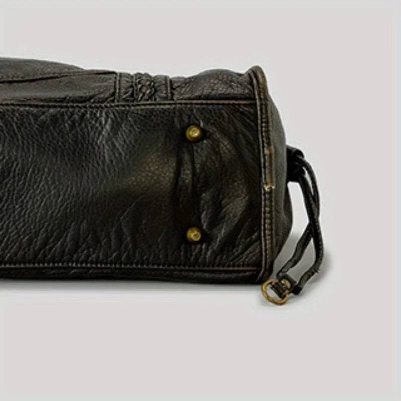 Vintage Washed PU Leather Large Capacity Tote Zip Pockets Braid Decor Shoulder Cross body Bag Women Daily Travel Handbag
