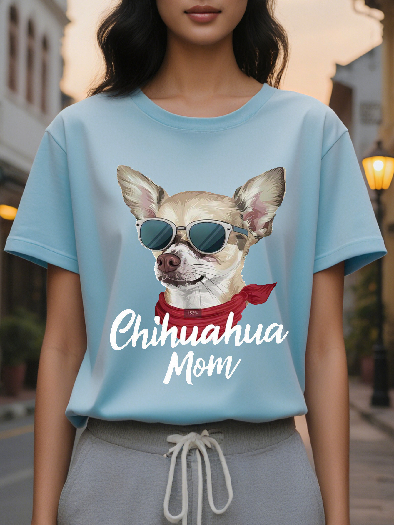 Women s Sleeveless Crewneck Vest Chihuahua Dress with Fashion Glasses and Polka Dot Headband Pet Lover Casual Summer