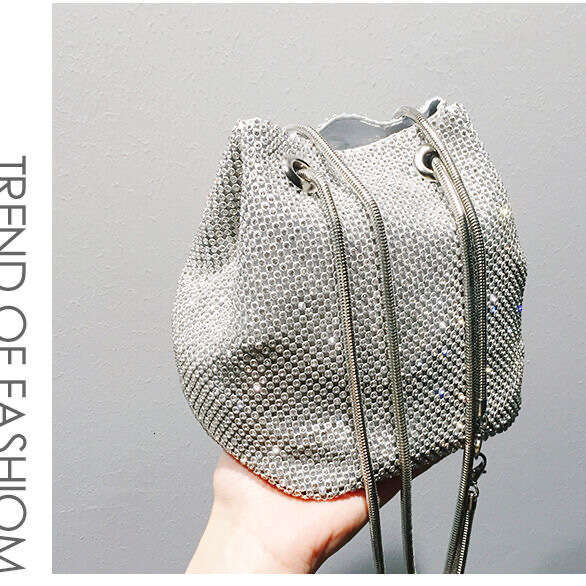 European and American Cross-border Dia-encrusted Bucket Clutch Multi-functional Handheld Evening Bag