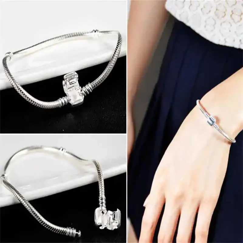 Famous Brand Original Certified 925 Sterling Silver Bracelet for Women DIY Charms Beads Snake Link Chain Classic Wrist Jewelry W250904