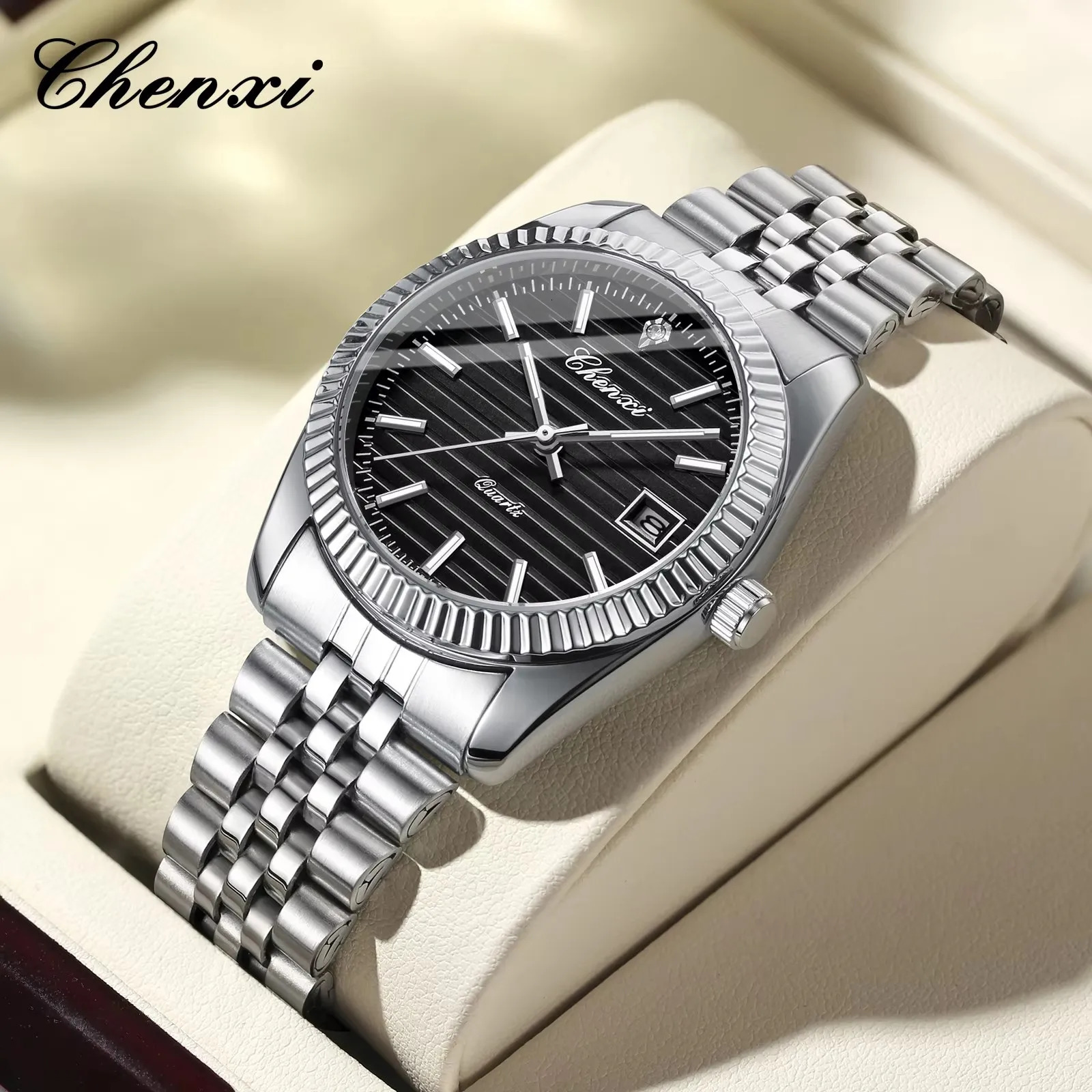 CHENXI 004D Mens Quartz Watches Stainless Steel Watch Waterproof Luminous Date Wristwatch Casual for Male Clock 250828