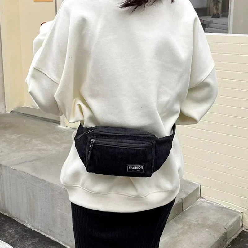 Corduroy Womens Waist Bag Small Canvas Ladies Casual Shoulder Crossbody Bags Fashion Fanny Pack Female Solid Color Chest Bag 250903
